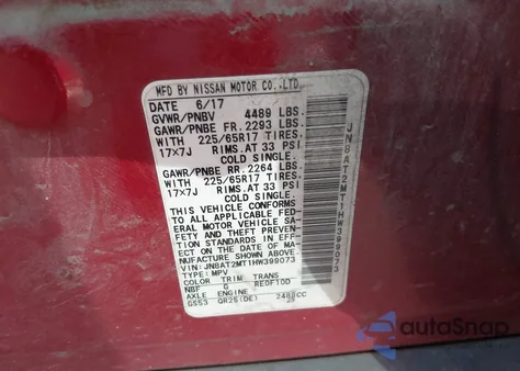 2017 Nissan Rogue Sv from USA, damaged, VIN JN8AT2MT1HW399073